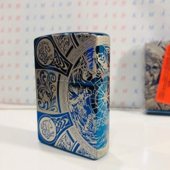 Hộp quẹt, bật lửa ZIPPO chủ đề 4 Kỵ Sĩ Khải Huyền màu xanh, Kim Ánh nhập hàng cao cấp vỏ bằng đồng có dán tem đỏ