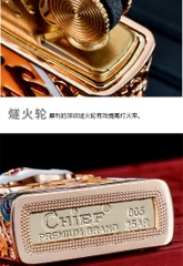 Bật lửa, hộp quẹt CHIEF chính hãng chủ đề Khảm men Lion Lucky Cat, hàng chính hãng vỏ bằng đồng càng dùng càng sáng