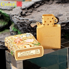 Hộp quẹt, bật lửa Chief đồng nguyên chất chủ đề Song Ngưu Hoa Liên, hàng cao cấp vỏ bằng đồng