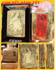 BẬT LỬA ZIPPO ARMOR VỎ DẦY KHẮC CHÌM CÔ GÁI ĐẦU LÂU, có tem đỏ
