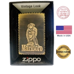 Bật lửa Zippo Mỹ gõ búa viền cạnh, eblem Marlboro, chất liệu đồng nguyên chất, Hàng chính hãng
