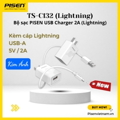 Sạc Pisen USB Charger 2A, kèm cáp sạc điện thoại quả táo (TS-C132) Trắng, Hàng chính hãng