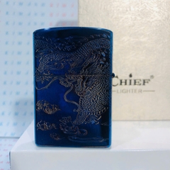 Bật lửa, hộp quẹt CHIEF chủ đề Rồng Phượng tứ diện màu xanh, hàng chính hãng vỏ bằng đồng nguyên chất