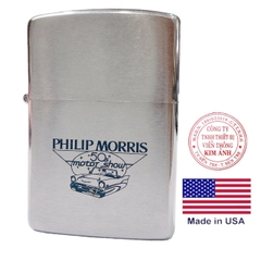 Bật lửa Zippo Mỹ Chrome xước ngang, Khắc ăn mòn đổ sơn Philip Morris, sản xuất 1988, Hàng chính hãng