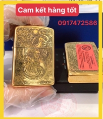 Bật lửa Zippo Armor vỏ dầy mẫu Tỳ Hưu Khắc Chìm 5 Mặt  Màu Vàng -  Vỏ đồng - Có Tem đỏ