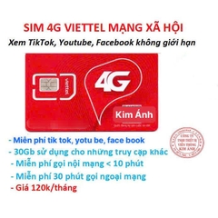 Sim Viettel 4G Gói cước MXH120: không giới hạn truy cập Youtu be, Face book, Tik_Tok + miễn phí thoại chỉ 120k/ tháng