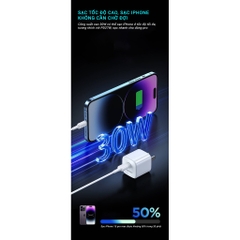 Bộ sạc Gallium Nitride 30W (TS-C175) Pisen Quick-Mr White Tiny kèm cáp Type C ra IOS, Hàng chính hãng nội địa