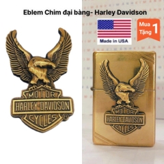 Eblem dán trang trí Zippo chủ đề Chim Đại Bàng Harley-Davidson, chất liệu đồng Brass, hàng chuẩn zin Mỹ