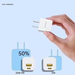 Cóc sạc nhanh Pisen Quick ice Crystal 20W ( KPQ201 ) siêu nhỏ 2 cổng sạc, bảo hành chính hãng 18 tháng