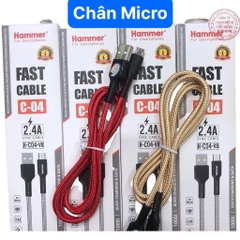 Dây sạc nhanh Hammer C04 chân cắm Micro dòng điện 5v-2.4A, dây dù sạc nhanh chính hãng,check Qr