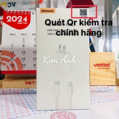 Bộ củ và cáp sạc nhanh Hammer công suất chuẩn PD 20W chân cắm Linghtning, tiêu chuẩn Nhật PSE, Hàng chính hãng bảo hành 1 năm