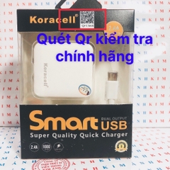 Bộ Sạc nhanh Koracell 2.4A chân Type C (2 cổng USB), check Qr kiểm tra hàng chính hãng, bảo hành 12 tháng