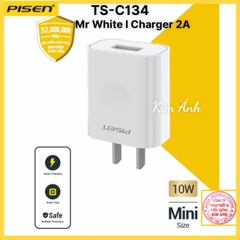 Cóc sạc Pisen Mr White I Charger 2A ( TS-C134), dòng điện 5V -2A, công suất 10W bảo hành chính hãng 12 tháng