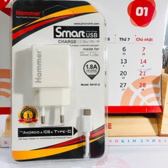 Type C- Bộ Sạc Hammer Dòng Điện 1.8A Chuôi Type C - HÀNG CHÍNH HÃNG BẢO HÀNH 12 THÁNG