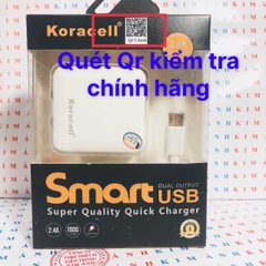Bộ Sạc nhanh Koracell 2.4A chân Micro (2 cổng USB), check Qr kiểm tra hàng chính hãng, bảo hành 12 tháng