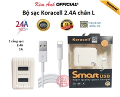 Bộ Sạc nhanh Koracell 2.4A chân L (2 cổng USB), check Qr kiểm tra hàng chính hãng, bảo hành 12 tháng