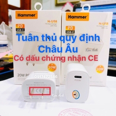 Củ sạcHammer H-U58 sạc nhanh PD 20W, đạt chứng nhận tiêu chuẩn CE, Check Qr kiểm tra hàng chính hãng bảo hành 12 tháng