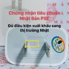 Bộ củ và cáp sạc nhanh Hammer công suất chuẩn PD 20W chân cắm Linghtning, tiêu chuẩn Nhật PSE, Hàng chính hãng bảo hành 1 năm