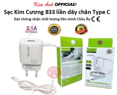 Sạc điện thoại Kim Cương KMG 833 2.1A chân Type C có thêm cổng USB, đạt chất lượng CE - Hàng Chính Hãng bảo hành 1 năm