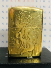 Bật lửa Zippo Armor Brush Brass MỸ mã 168 khắc 3D nổi 2 mặt Hồ Ly Chúa 9 đuôi, Hàng chính hãng