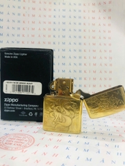 Bật lửa Zippo Armor Brush Brass MỸ mã 168 khắc 3D nổi 2 mặt Hồ Ly Chúa 9 đuôi, Hàng chính hãng