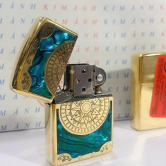 Bật lửa Zippo Chu Niên Brass, khắc chìm cẩn xà cừ mẫu la bàn, vỏ đồng ruột thép không gỉ