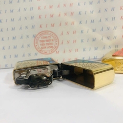 Bật lửa Zippo Brass Chu niên khắc chìm cẩn xà cừ mẫu la bàn hình bán nguyệt, vỏ bằng đồng ruột bằng thép không gỉ
