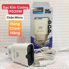 Bộ sạc nhanh Kim Cương 620 dòng điện 3A, công suất 20W chân cắm Micro, Hàng chính hãng