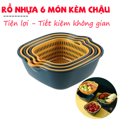 Bộ rổ 6 món kèm chậu rửa chất liệu nhựa cao cấp, đựng đồ đa năng