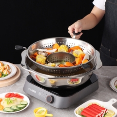 Nồi lẩu xoay Inox 304 tiện dụng, dung tích lớn + nắp đi kèm sang trọng