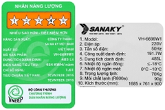 Tủ bảo quản 2 ngăn SANAKY-6699W1 dàn lạnh đồng/500L