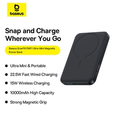 Pin Dự Phòng Không Dây Baseus EnerFill FM11 Ultra-Mini 10000mAh 22.5W (Sạc Không Dây 15W, Kèm Cáp C to C 0.3m 60W)
