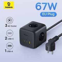 Bộ Sạc Nhanh 3AC+1U+1C Baseus EnerFill FA11 Cube Power Strip 67W (Tích Hợp Dây Nguồn Nối Dài 1.5m Chân EU)