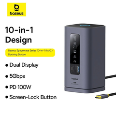 OS-Baseus Spacemate Series 10-in-1 (MAC) Docking Station Space Grey USB-C to 1*HDMI 4K@60Hz+1*HDMI 4K@30Hz+2*USB-A (5Gbps)+1*USB-C (5Gbps)+1*RJ45+2*USB-A (480Mbps)+1*USB-C (PD)+1*3.5mm Audio