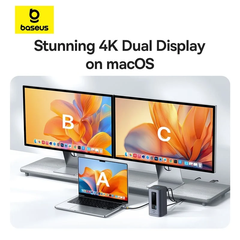 OS-Baseus Spacemate Series 10-in-1 (MAC) Docking Station Space Grey USB-C to 1*HDMI 4K@60Hz+1*HDMI 4K@30Hz+2*USB-A (5Gbps)+1*USB-C (5Gbps)+1*RJ45+2*USB-A (480Mbps)+1*USB-C (PD)+1*3.5mm Audio