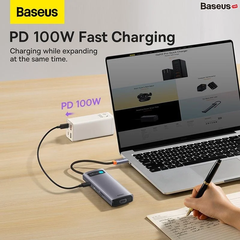 Baseus Metal Gleam Series 6-in-1 Multifunctional Type-C HUB Docking Station Gray （Type-C to USB3.0*3+PD*1+SD/TF*1）