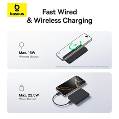 Pin Dự Phòng Không Dây Baseus EnerFill FM11 Ultra-Mini 10000mAh 22.5W (Sạc Không Dây 15W, Kèm Cáp C to C 0.3m 60W)