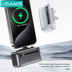 Pin Dự Phòng Mini USAMS CD233 nhỏ gọn, sạc nhanh 20W, tích hợp cáp sạc Type-C+Lightning có màn hình hiển thị pin dùng cho điện thoại iPhone, Samsung, Xiaomi