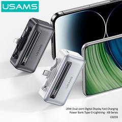 Pin Dự Phòng Mini USAMS CD233 nhỏ gọn, sạc nhanh 20W, tích hợp cáp sạc Type-C+Lightning có màn hình hiển thị pin dùng cho điện thoại iPhone, Samsung, Xiaomi