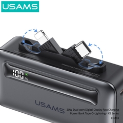 Pin Dự Phòng Mini USAMS CD233 nhỏ gọn, sạc nhanh 20W, tích hợp cáp sạc Type-C+Lightning có màn hình hiển thị pin dùng cho điện thoại iPhone, Samsung, Xiaomi