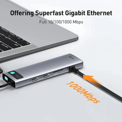 Baseus Metal Gleam Series 6-in-1 Multifunctional Type-C HUB Docking Station Gray （Type-C to USB3.0*3+PD*1+SD/TF*1）