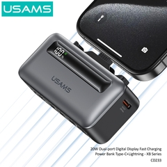 Pin Dự Phòng Mini USAMS CD233 nhỏ gọn, sạc nhanh 20W, tích hợp cáp sạc Type-C+Lightning có màn hình hiển thị pin dùng cho điện thoại iPhone, Samsung, Xiaomi