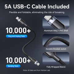 Bộ Sạc Nhanh 3C+A Kèm Cáp VENTION FET 100W (GaN V Tech, With C to C 1m Cable)