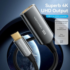Cáp Chuyển Type-C to HDMI2.0 Female VENTION CREBC 4K@60Hz (4K@60Hz 2K@120Hz, Cotton Braided, 0.25M)