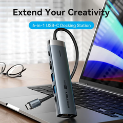 Hub Mở Rộng Kết Nối Đa Năng 6-in-1 VENTION TGN (0.15M, 5Gbps, C to HDMI 4K@60Hz, Type-C3.2 Gen1*1, USB 3.0*2, RJ45 1Gbps*1,PD 100W*1)