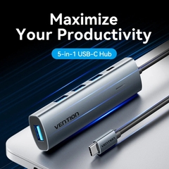 HUB chuyển Vention USB-C to USB 3.0*4/USB-C Hub 0.15M Gray Aluminum Alloy Type ( TGZHB )