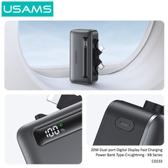 Pin Dự Phòng Mini USAMS CD233 nhỏ gọn, sạc nhanh 20W, tích hợp cáp sạc Type-C+Lightning có màn hình hiển thị pin dùng cho điện thoại iPhone, Samsung, Xiaomi