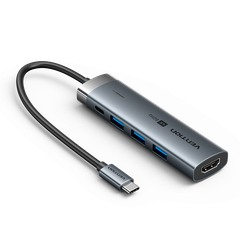 HUB Mở Rộng Đa Năng 5-in-1 VENTION TGM (Type C to 1*HDMI 4K@60Hz, 3*USB3.0 5Gbps, 1*Type-C 3.2 Gen1 5Gbps+PD 100W)