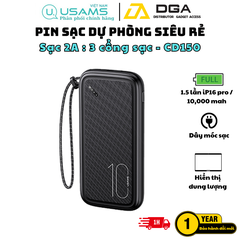 Pin Dự Phòng USAMS CD150 10000mAh 10W (Dual Input, Dual USB, Kèm Dây Đeo)