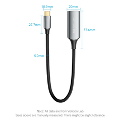 Cáp Chuyển Type-C to HDMI2.0 Female VENTION CREBC 4K@60Hz (4K@60Hz 2K@120Hz, Cotton Braided, 0.25M)